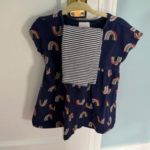 Hanna Andersson Navy Rainbow Dress and matching striped leggings